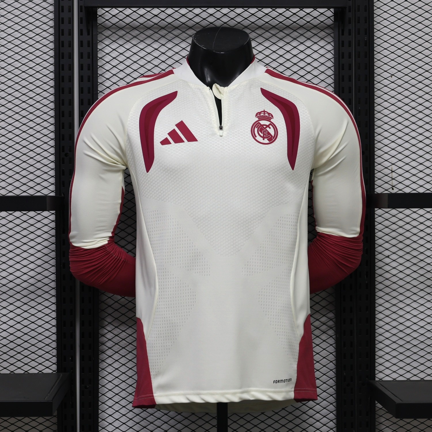 Real Madrid 26-27 Cream Red Long Sleeves Training Jersey - Player Version - UnitedFutballJersey