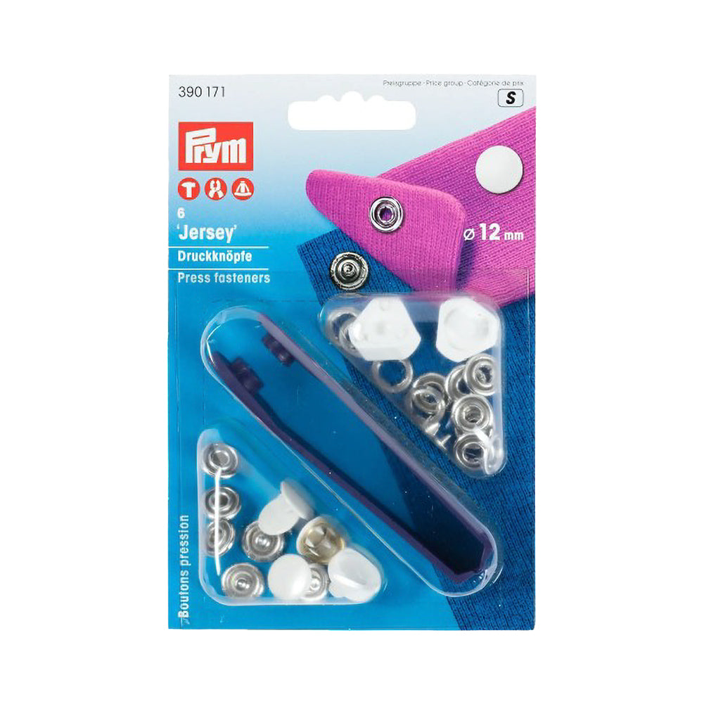 Prym Jersey Press Fasteners and Tools - White Capped 12mm - 6pc - Joann Fabrics
