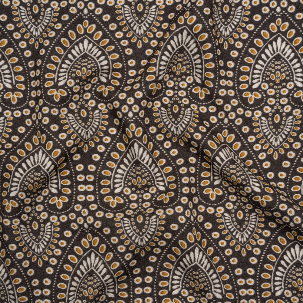 Viscose Crepe - Charcoal, Golden Yellow and White Anthemion Paisley - Mood Exclusive Gilded Garland Print - Joann Fabrics