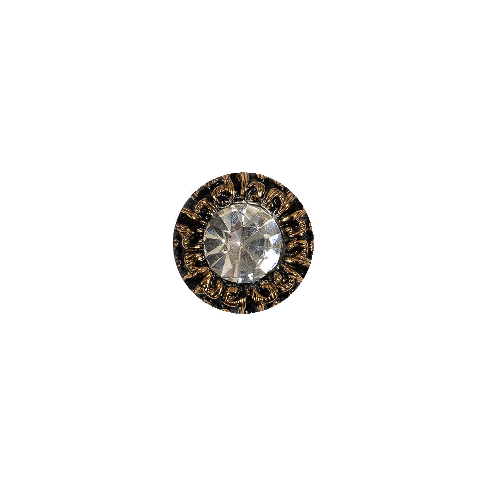Vintage Antique Gold and Black Classical Shank Back Glass Button with Rhinestone Core - 17L/10.5mm - Joann Fabrics