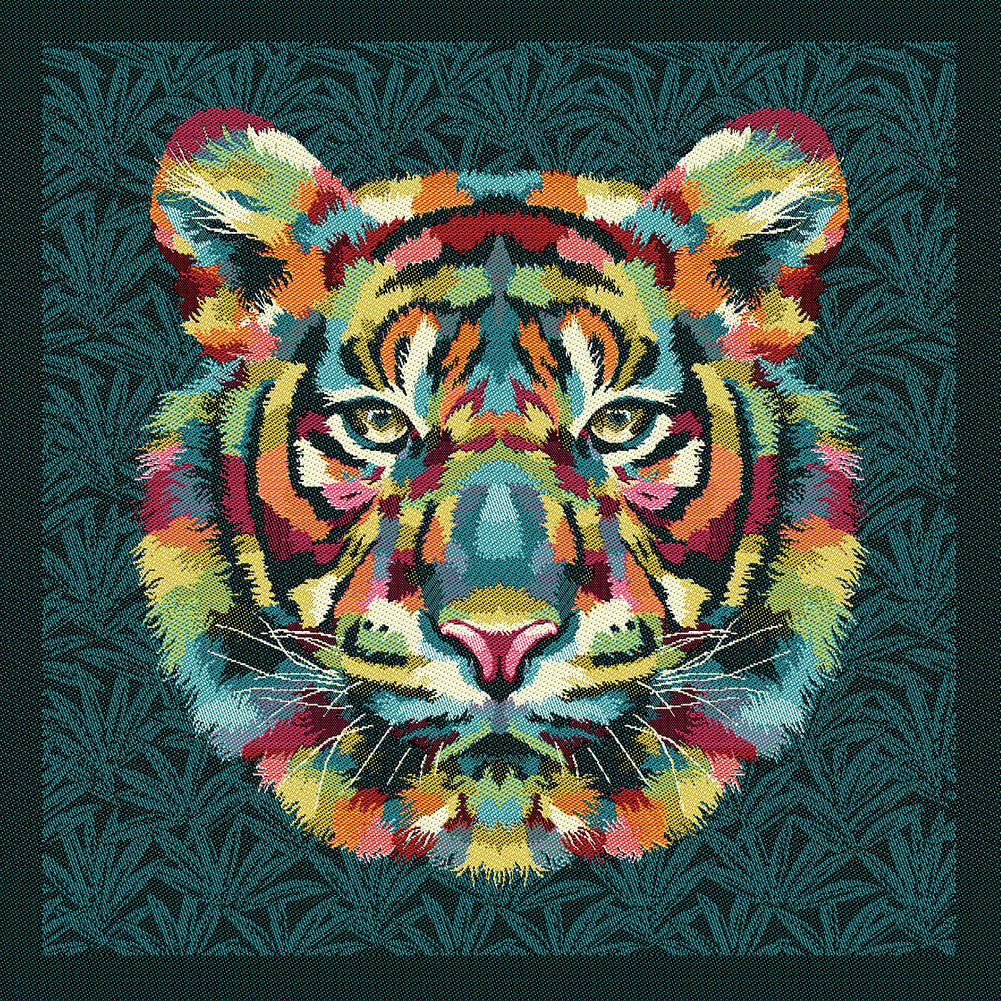 French Teal and Multicolored Bengal Tiger Chief Oversized Square Patch - 18.875