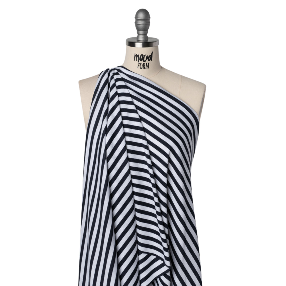 Cotton and Polyester 1x1 Rib Knit - Navy Blue and White Stripes - Deadstock - Joann Fabrics