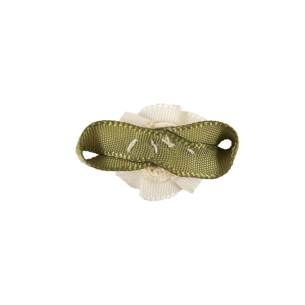 Antique White and Green Ribbon Flower Applique - 1