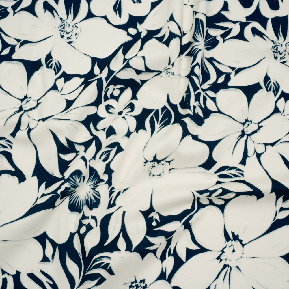Brushed Cotton Woven - Navy and Ivory Floral - Mood Exclusive Whitewash Bloom Print - Joann Fabrics