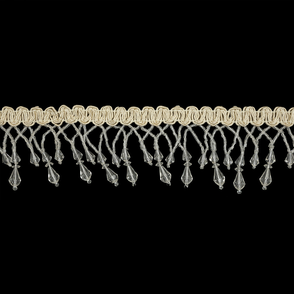 Vintage Crystal Fancy Beaded Fringe on Ivory Braid - 2.25