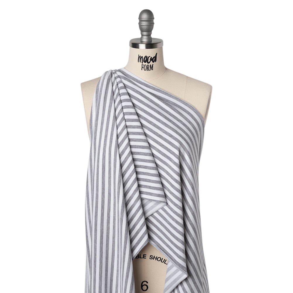 Stretch Cotton French Terry - Heathered Gray and White Stripes - Deadstock - Joann Fabrics