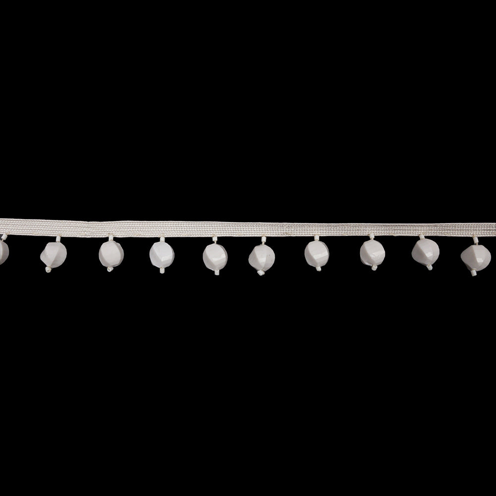 Vintage Chalk White Spiral Facets Beaded Fringe Trim on Ivory Tape - 0.875