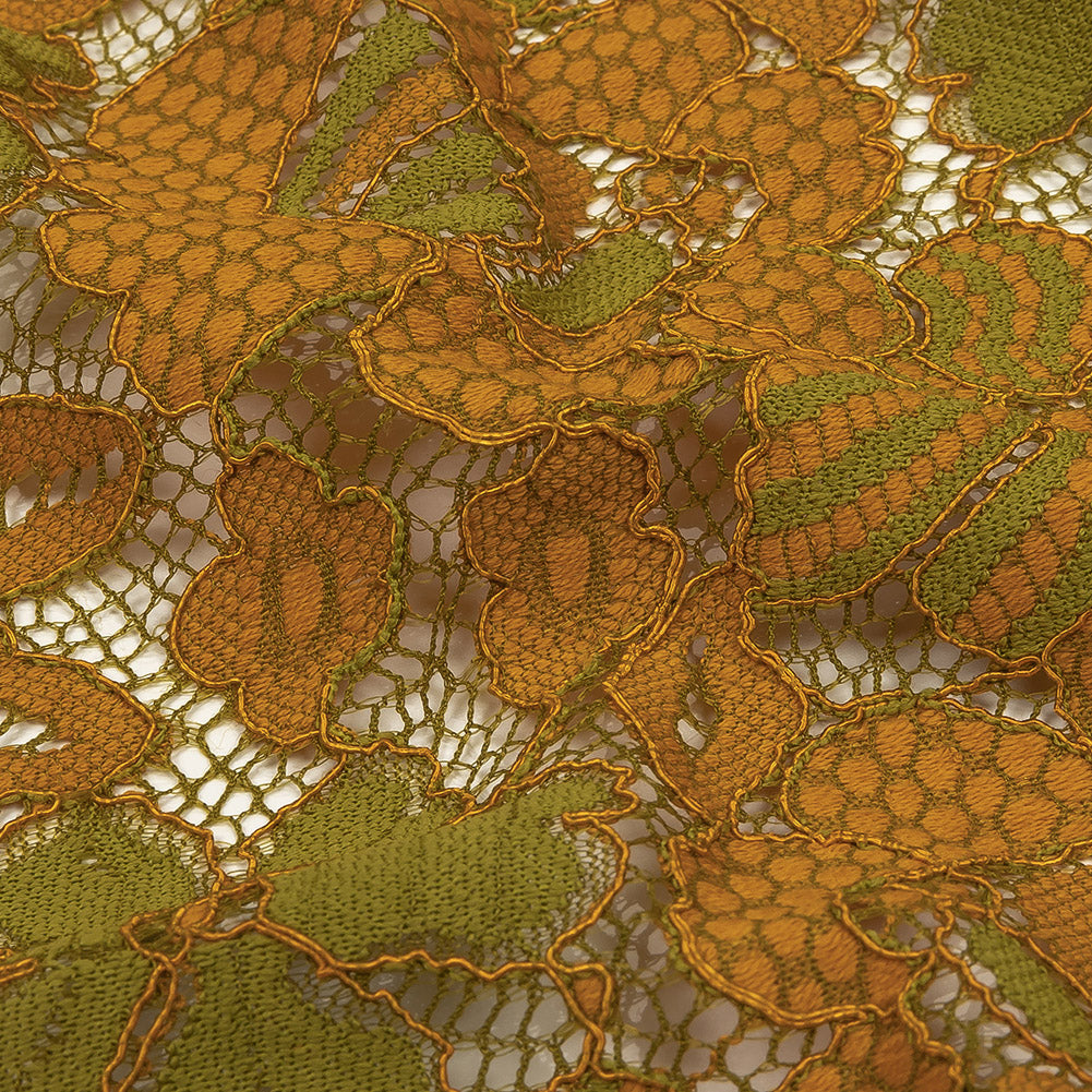 Re-Embroidered Lace - Mustard and Lime Two-Tone Floral - Joann Fabrics