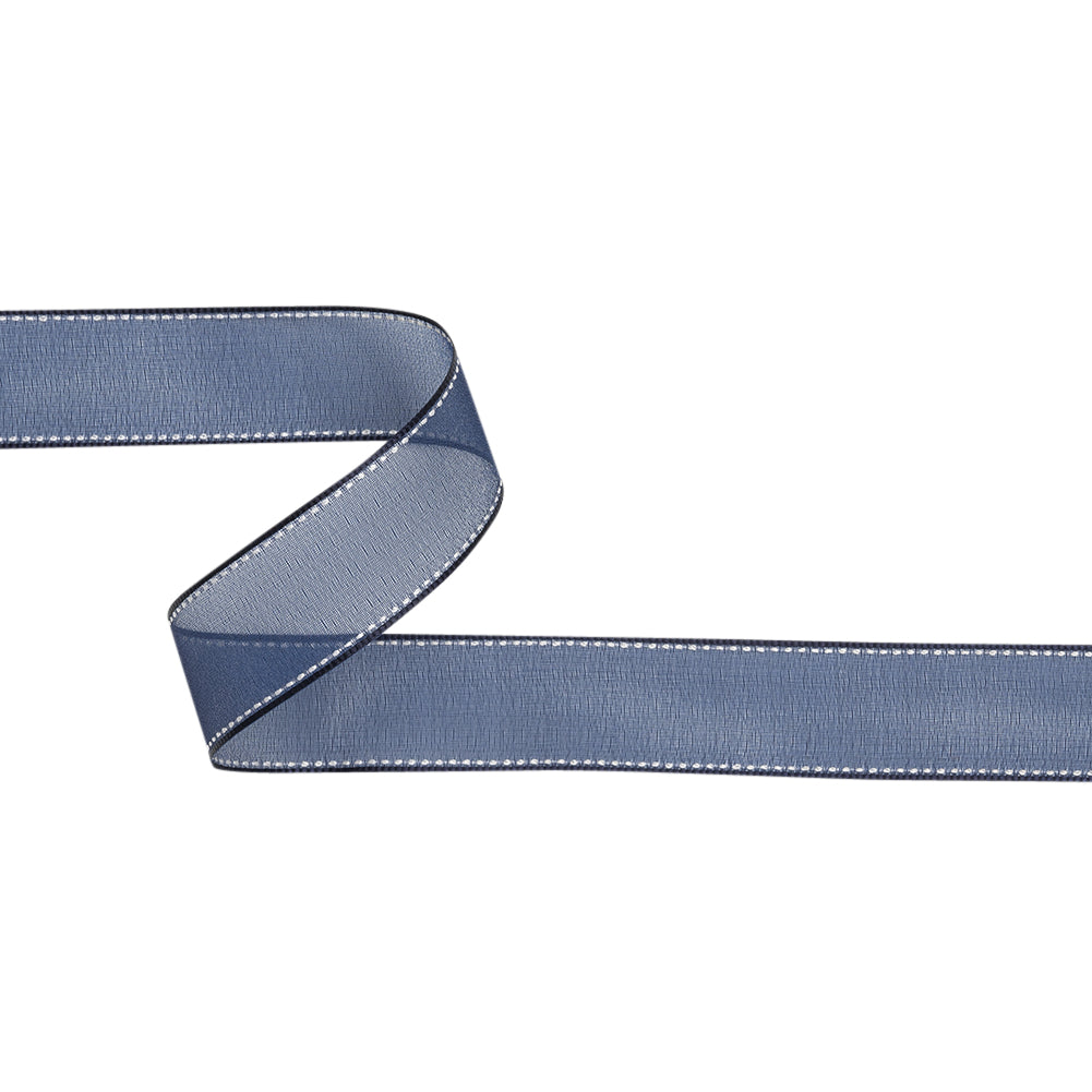 Sheer Ribbon with White Stitched Border - 1