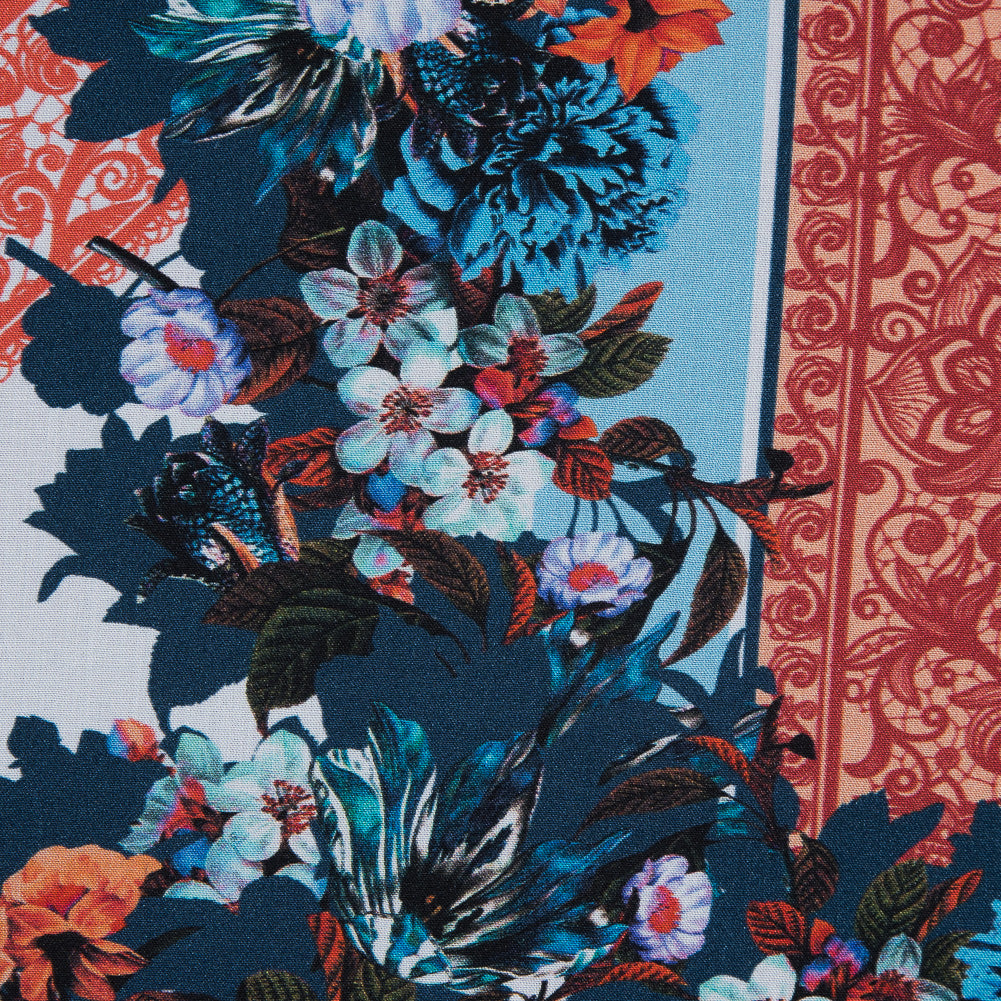 Organic Viscose Batiste Panel - Mandarin and Baby Blue Floral - Joann Fabrics