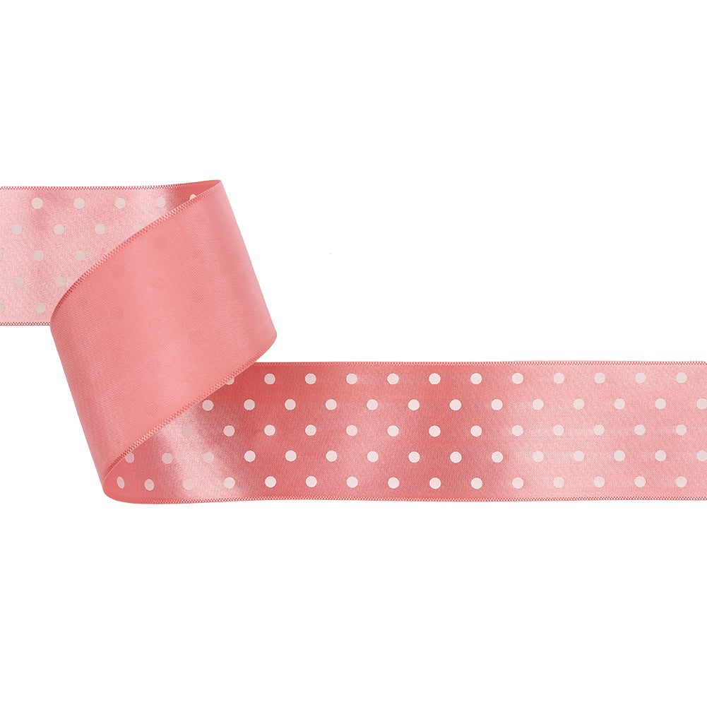 Flamingo and White Polka Dot Satin Ribbon - 1.5