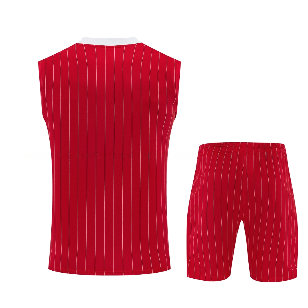 Manchester United 25-26 Retro Style Vest Training Set - Red With White Stripes Top & Pants - UnitedFutballJersey
