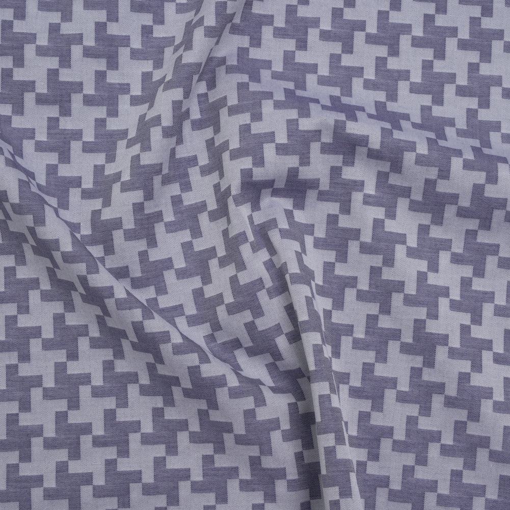 Cotton Twill Shirting - Dark Blue and White Geometric Pinwheels - Deadstock - Joann Fabrics