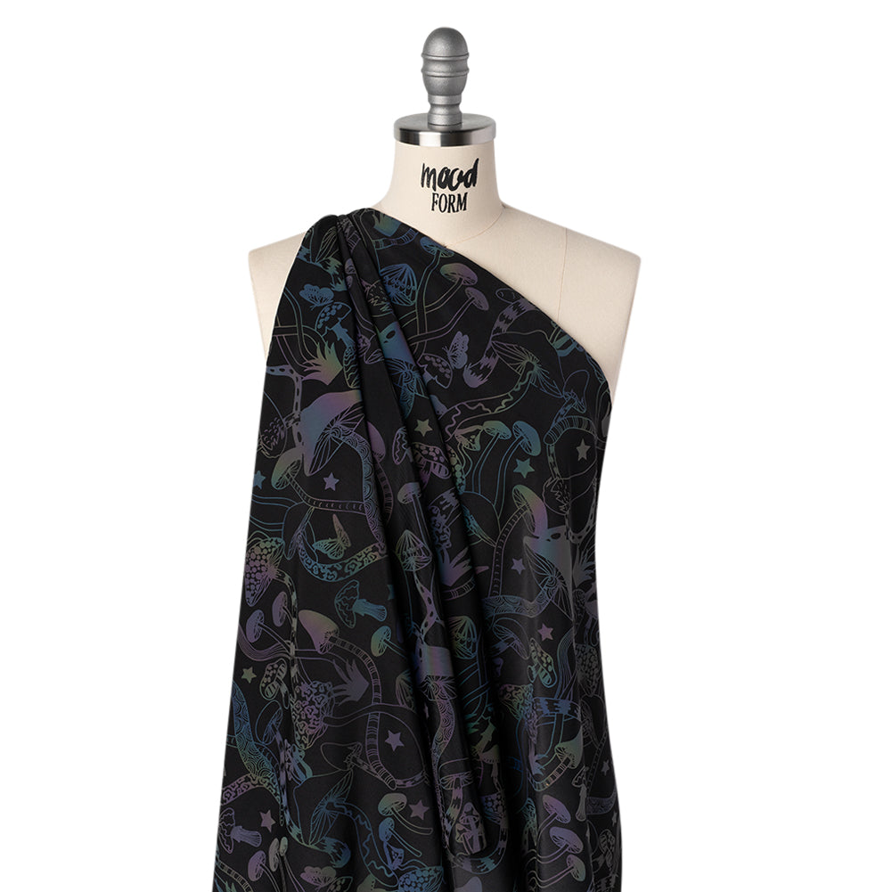 Reflective Print Spandex Knit with 4-Way Stretch - Rainbow and Black Mushrooms - Joann Fabrics