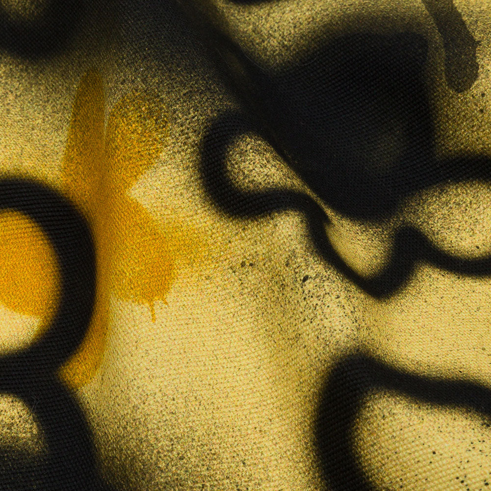 Stretch Cotton Canvas Print - Yellow and Black Spraypaint Floral - Mood Exclusive Street Sketch - Joann Fabrics