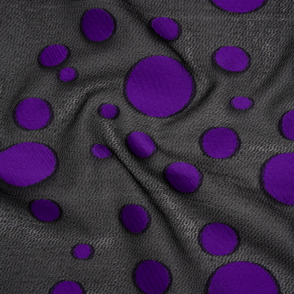 Lightweight Textured Burnout Brocade - Purple and Black Polka Dots - Joann Fabrics
