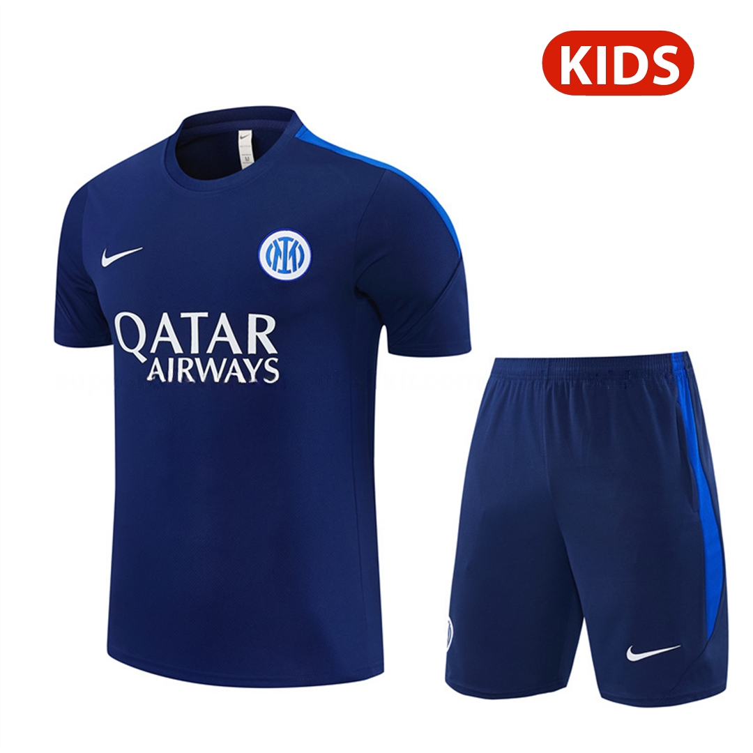 Inter Milan 26-27 Short-Sleeve Kids Training Set - Deep Blue Top & Shorts - UnitedFutballJersey
