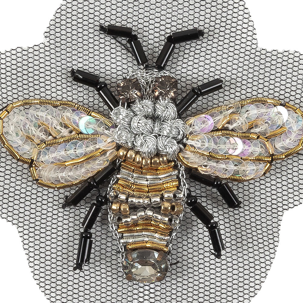 Small Black and Gold Beaded and Sequined Bee Applique - 2