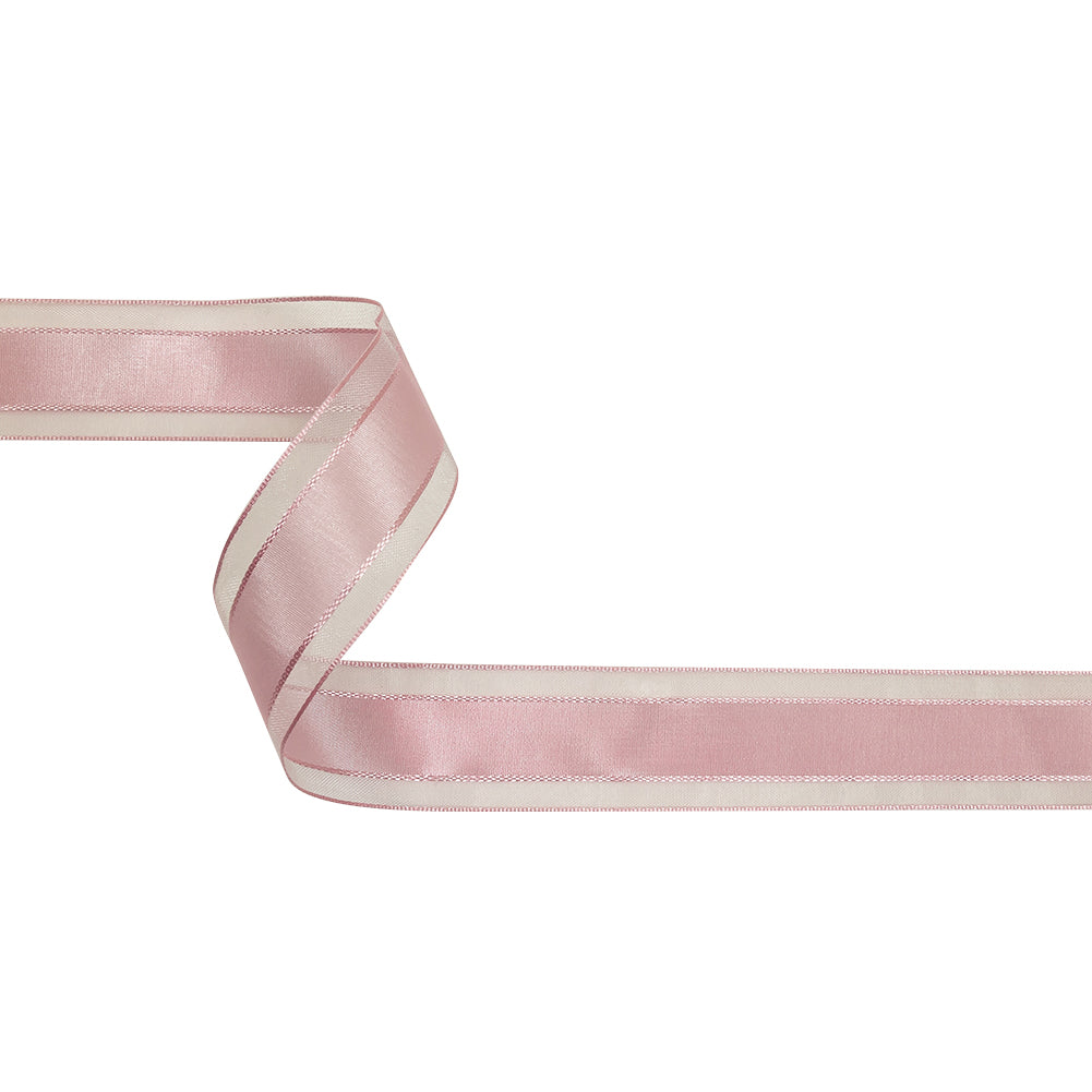 Pale Pink Woven Ribbon with Sheer Organza Borders - 1