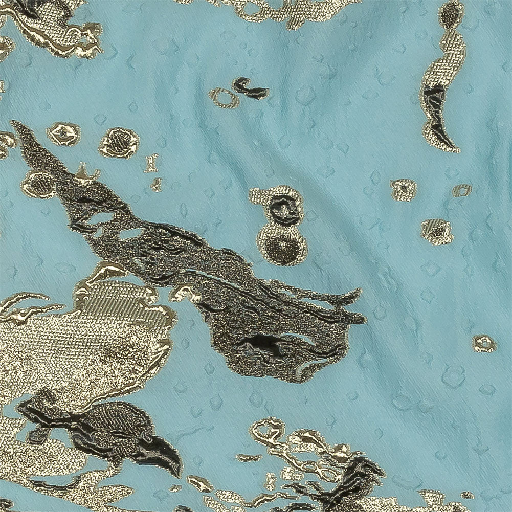 Metallic Golden Mist, Black and Sky Blue Spotted and Splattered Luxury Brocade - Joann Fabrics