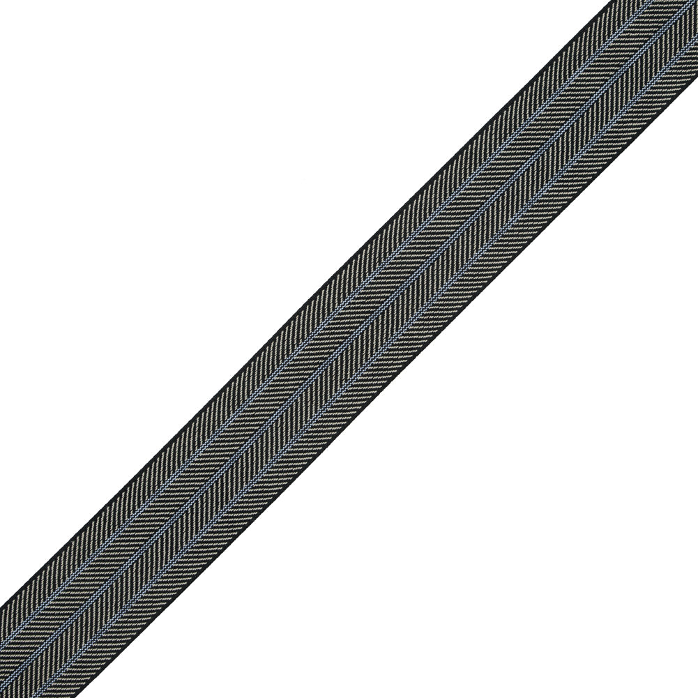 Italian Black, Beige and Blue Herringbone Elastic - 1.5