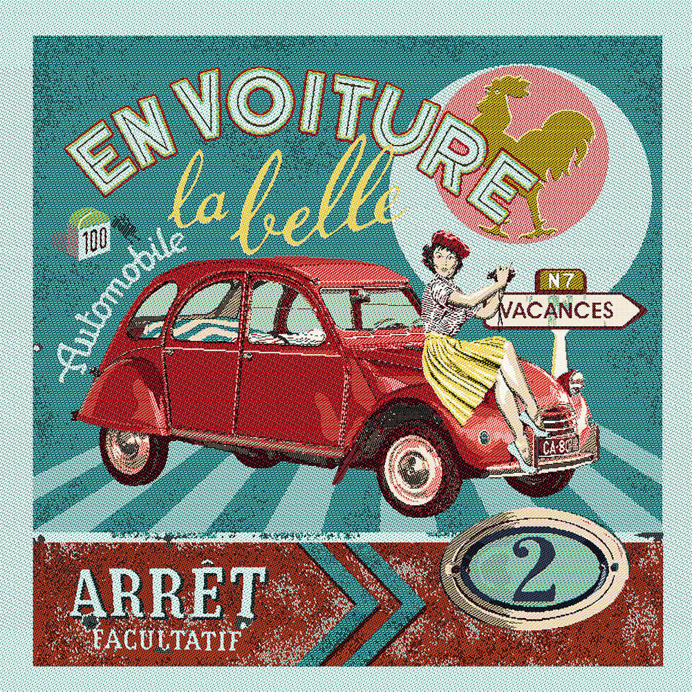 French Turquoise, Red and Pink By Car Beautiful Oversized Square Patch - 18.875