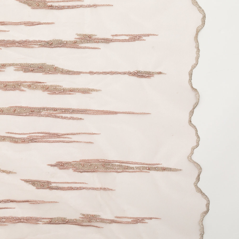 3D Embroidered Lace with Beads and Scalloped Edges - Metallic Etherea Pink Abstract - Joann Fabrics