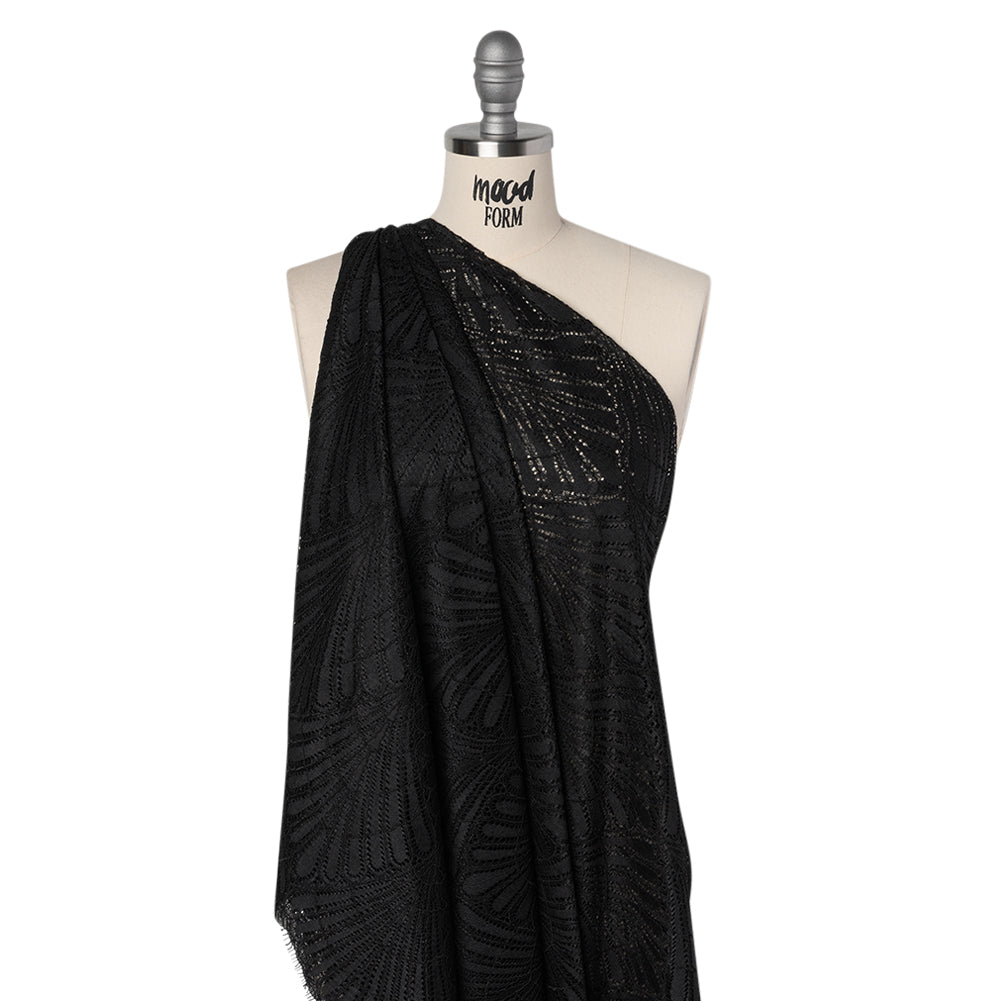 Corded Raschel Lace Panel with Finished Edges - Black Fan Palm Scallops - Joann Fabrics
