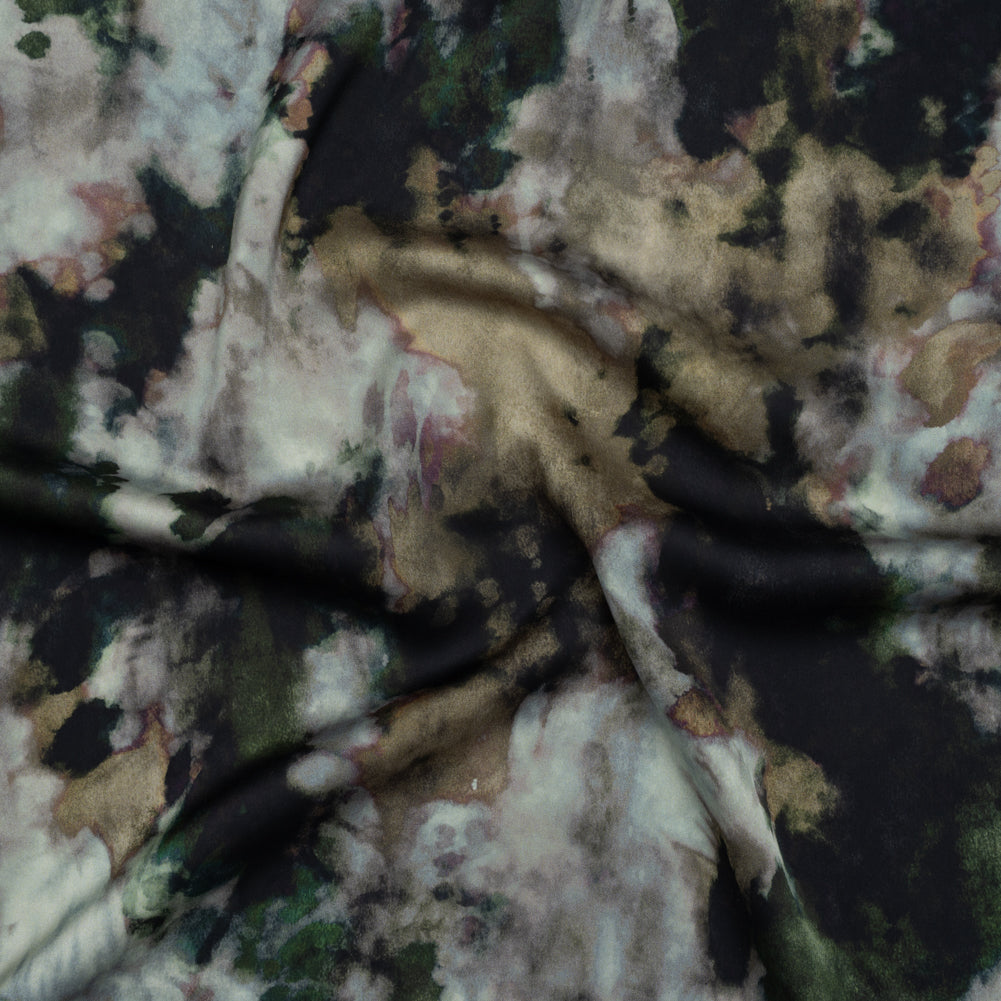 Polyester Satin - Forest Green, Beige and Muted Pale Blue Abstract Painting - Mood Exclusive Earthtone Flow Print - Joann Fabrics