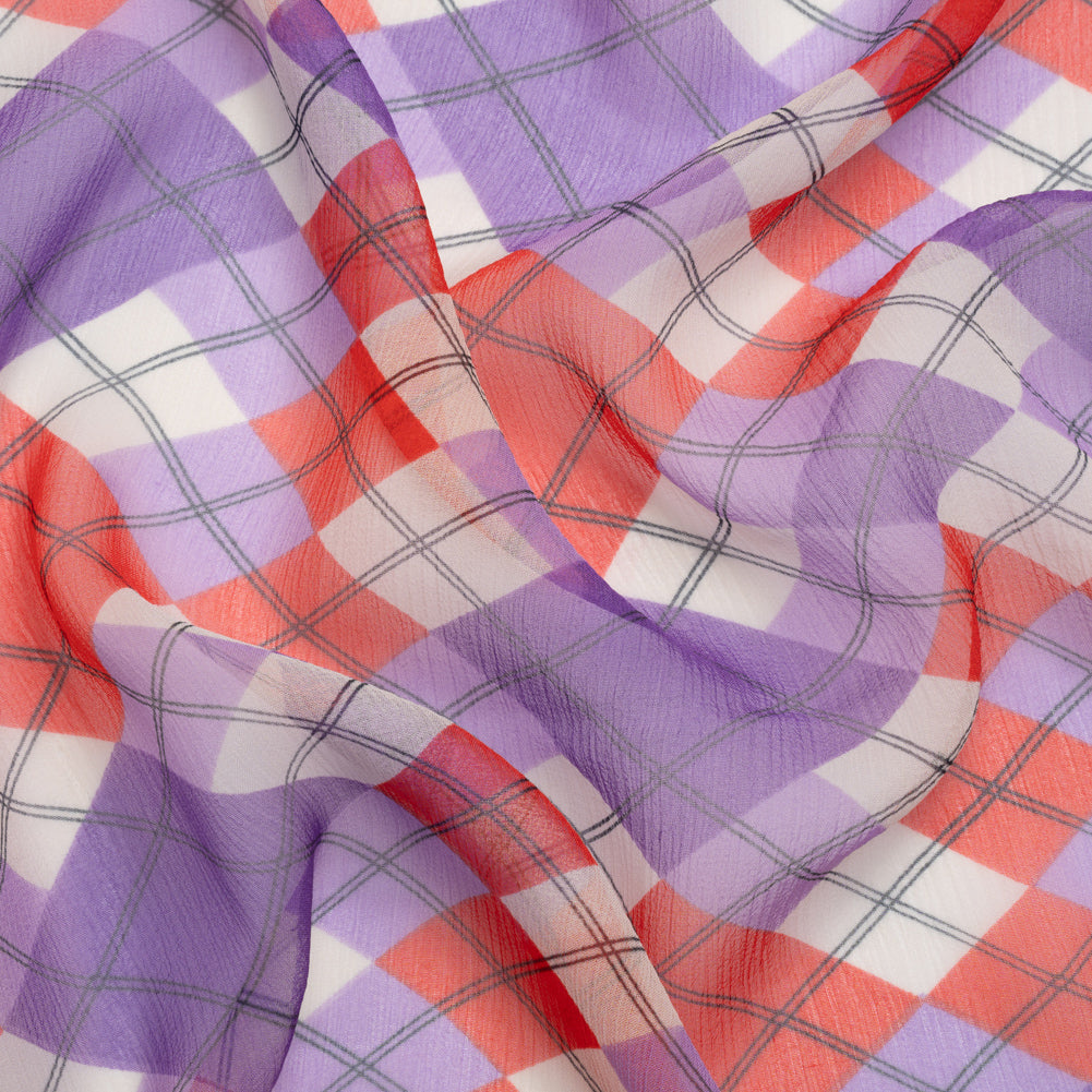 Purple, Red and Cream Argyle Crinkled Silk Chiffon - Joann Fabrics