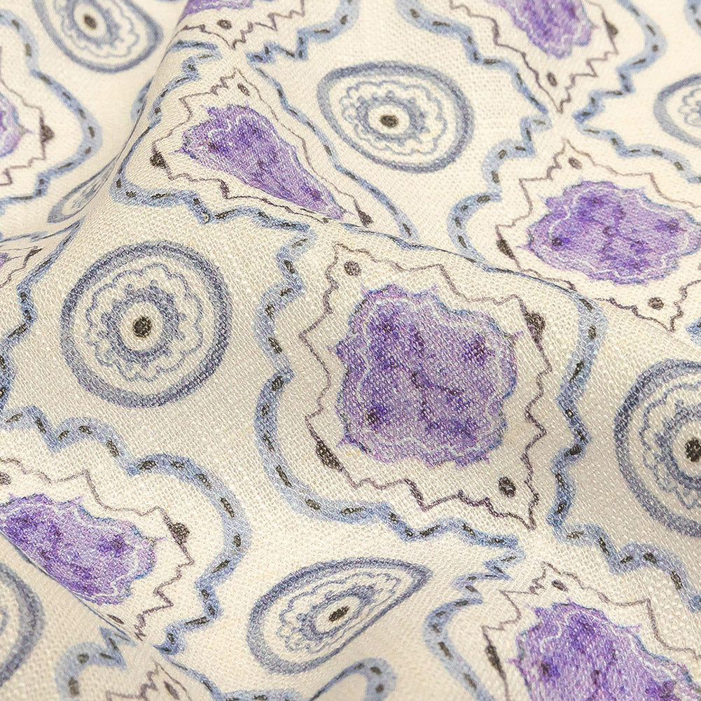Viscose and Linen Woven Print - Blue and Purple Tiles - Mood Exclusive Alhambra - Joann Fabrics