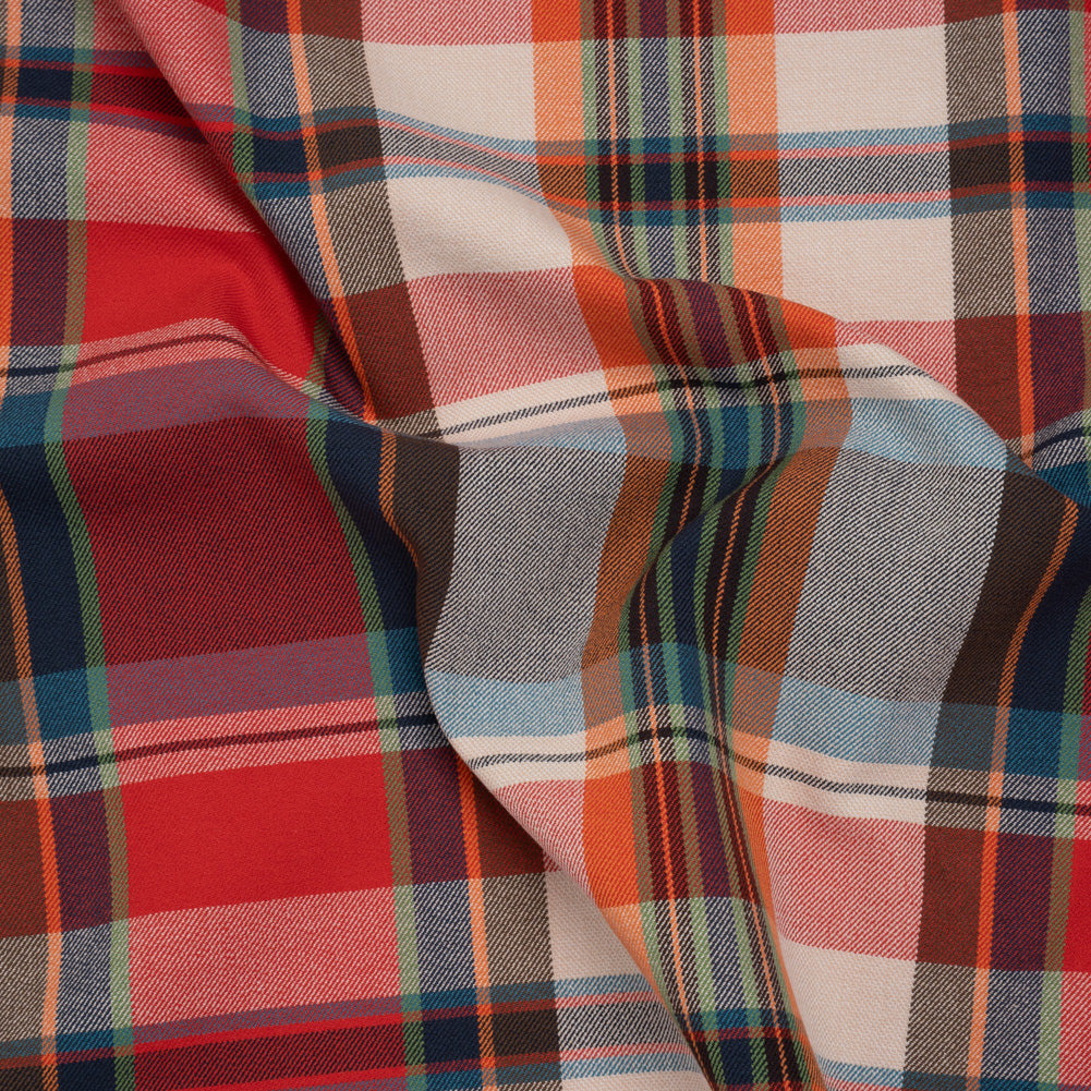 Super Stretchy Cotton Twill by Trina Turk - Red, Blue and Orange Plaid - Designer Deadstock - Joann Fabrics