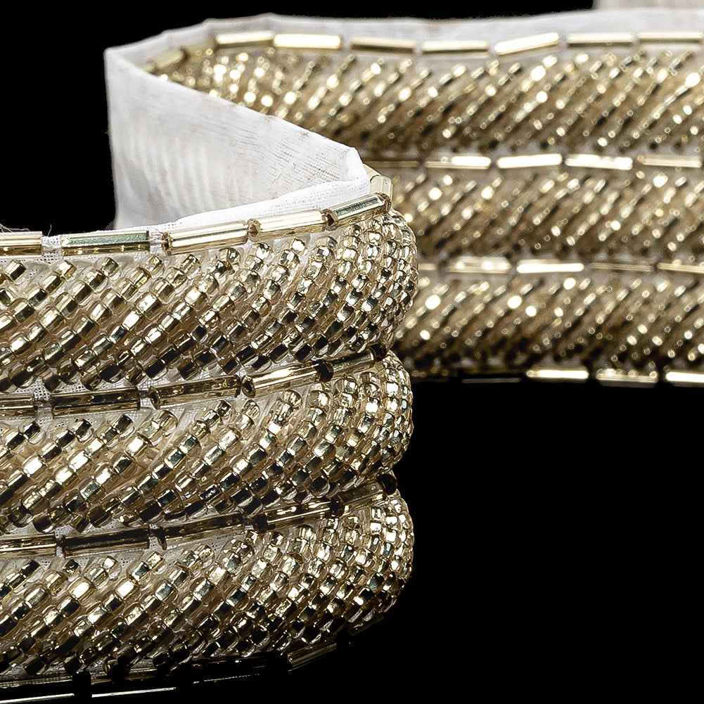 Vintage Fancy Off-White and Silver Bugle Beaded Trim - 1.5
