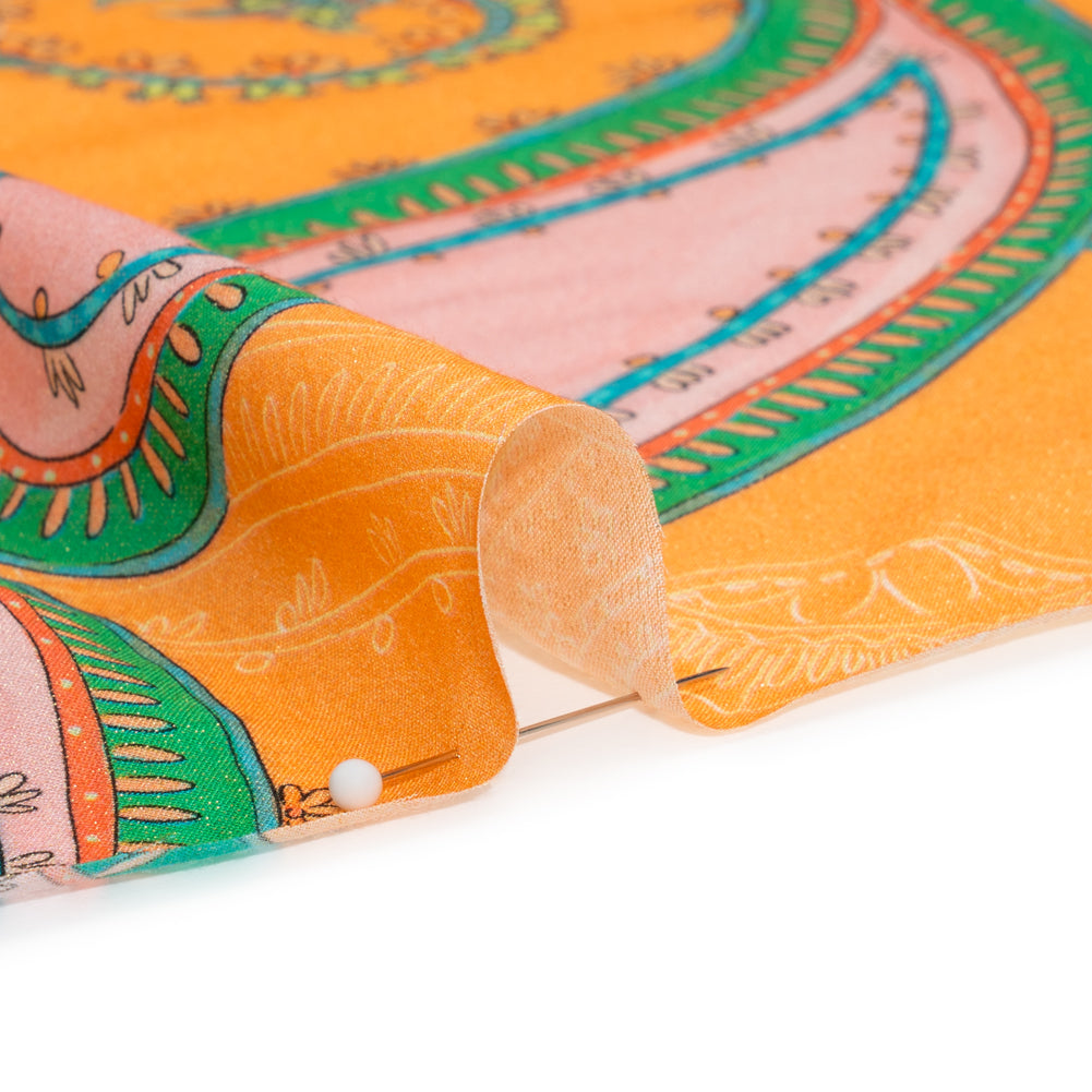 Metallic Viscose Woven Print - Orange and Green Paisley - Mood Exclusive Bedelia Beginnings - Joann Fabrics