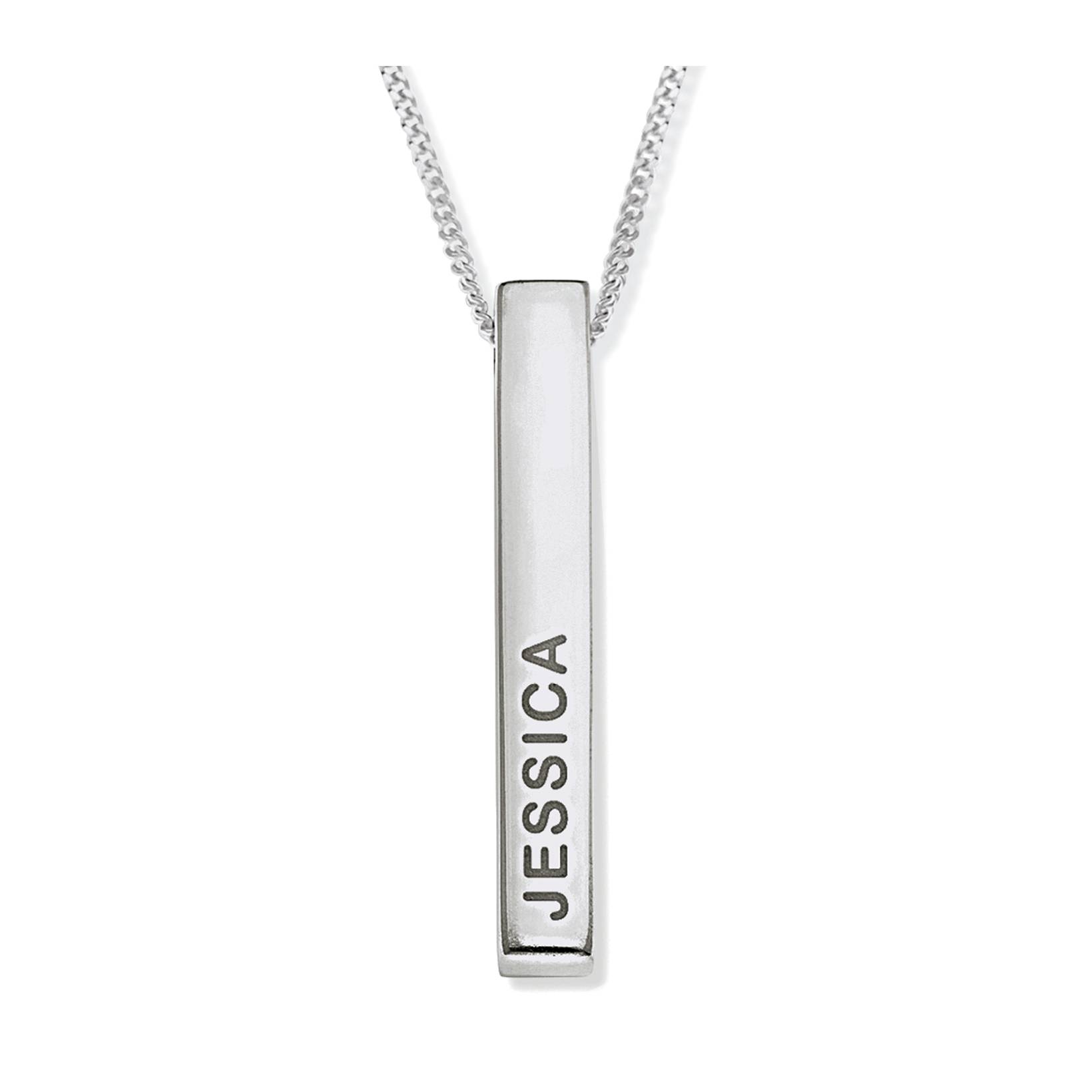 Personalized Sterling Vertical Bar Name & Birthdate Pendant, 18