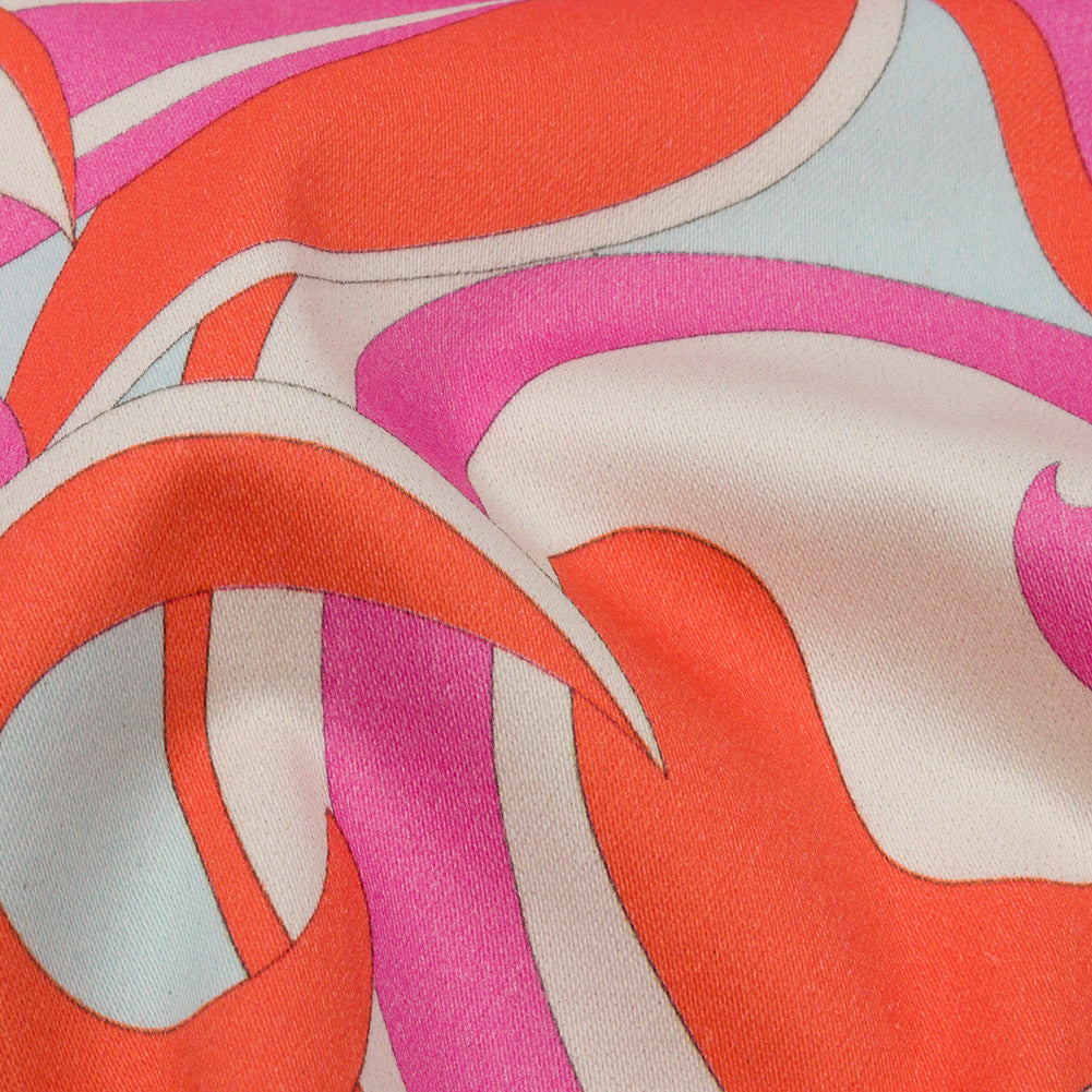 Stretch Cotton Sateen - Hot Pink and Orange Abstract - Wave Hello Print - Mood Exclusive Groove Collection - Joann Fabrics