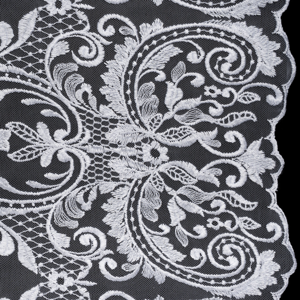 Embroidered Lace Tulle - Bright White Floral Damask with Swirls and Lattice - Joann Fabrics