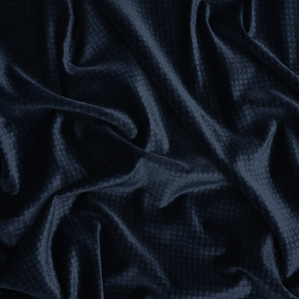 Embossed Polyester Velvet - Navy Little Squares - Deadstock - Joann Fabrics