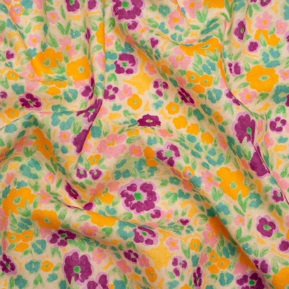 Linen-Rayon Woven - Yellow and Plum Floral - Midsummer Meadow Print - Mood Exclusive Chariot Collection - Joann Fabrics
