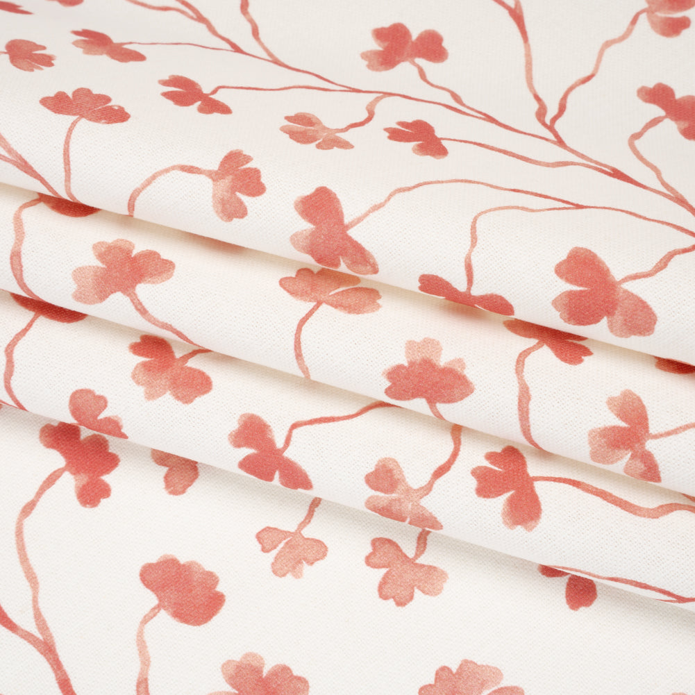Brushed Cotton and Linen Canvas - Raspberry Clover Leaf Vines - British Imported - Joann Fabrics
