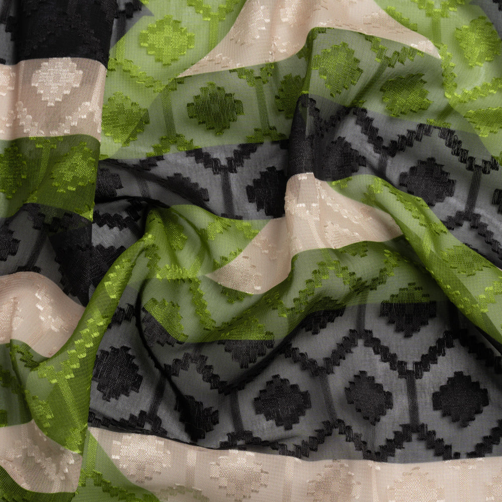Geometric Burnout Polyester Woven Print - Green Hexagon Stripes - Mood Exclusive Archers Cay - Joann Fabrics