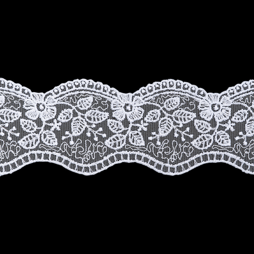 Embroidered Lace Tulle Trim with Scalloped Edges - 2.375