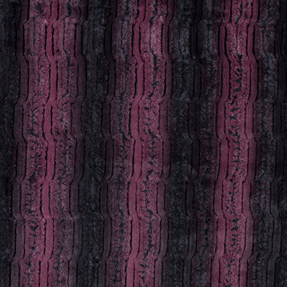 Famous NYC Designer Red Plum and Black Striped Faux Fur - Joann Fabrics
