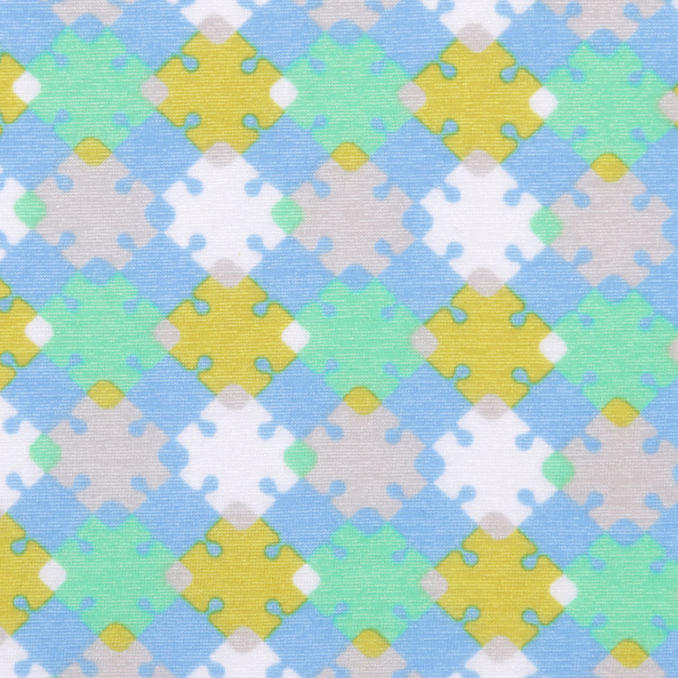 Horizon Blue, Vibrant Green and Golden Palm Geometric Polyester Jersey - Joann Fabrics