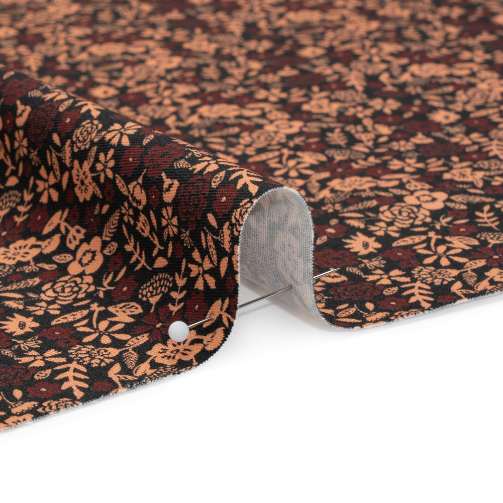 Stretch Cotton Twill Print - Black, Pink and Maroon Floral - Mood Exclusive Always in Bloom - Joann Fabrics