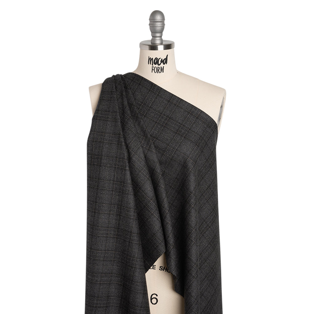 Super 130s Wool Suiting Made in Italy - Charcoal, Black and Brown Plaid - Deadstock - Joann Fabrics