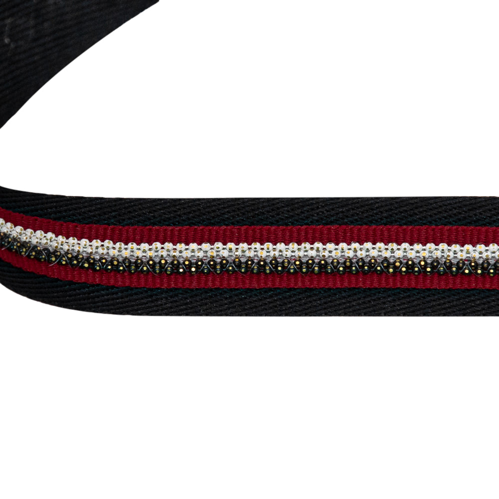 Italian Black Twill Tape with Central Red Grosgrain Ribbon and Metallic Metal Ball Chains - Joann Fabrics