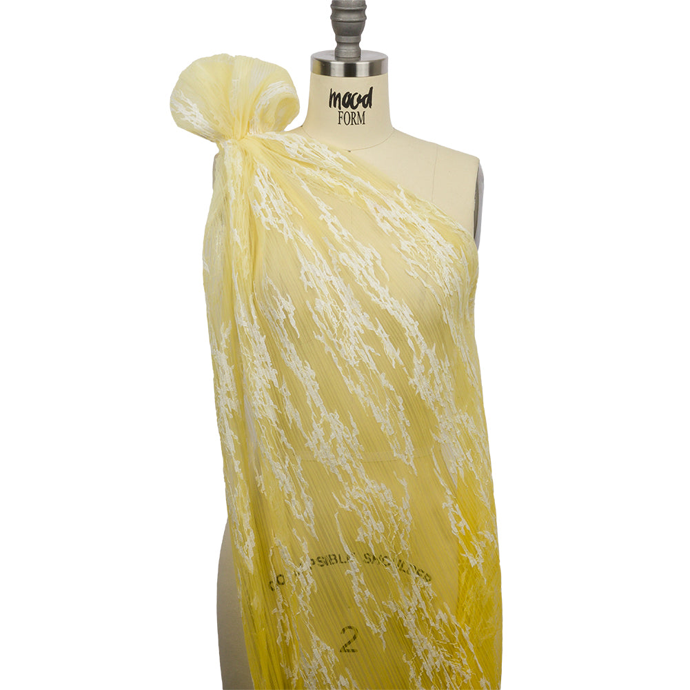Embroidered Soft Pleated Tulle with Sequins - White and Lemon Ombre Abstract - Sequoia Collection - Joann Fabrics