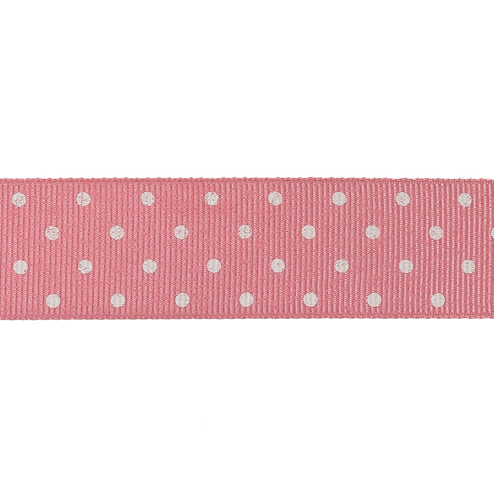 Flamingo Pink and White Polka Dots Grosgrain Ribbon - 1