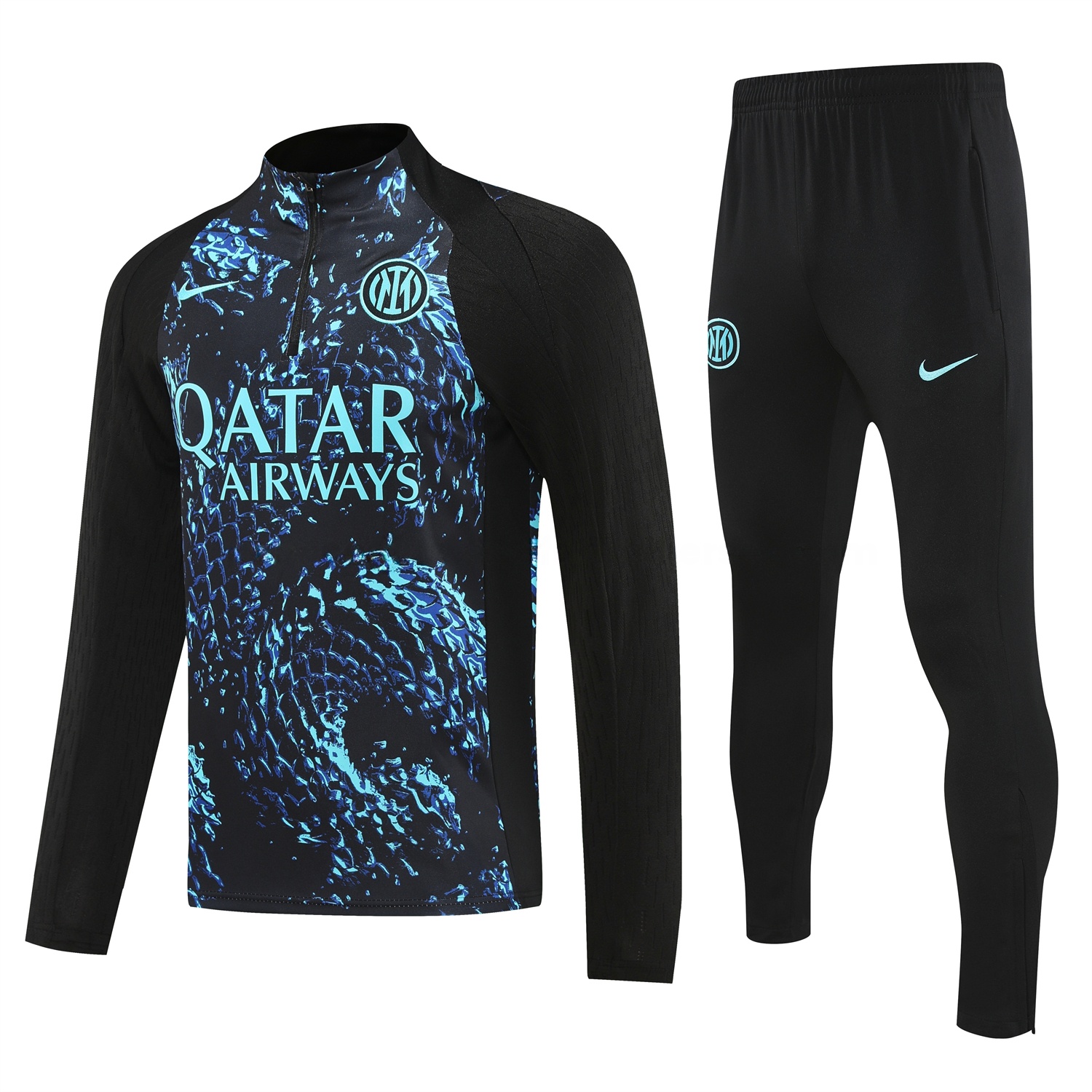 Inter Milan 25-26 Long Sleeve Training Set - Blue Dragon Scales Top & Black Pants - UnitedFutballJersey